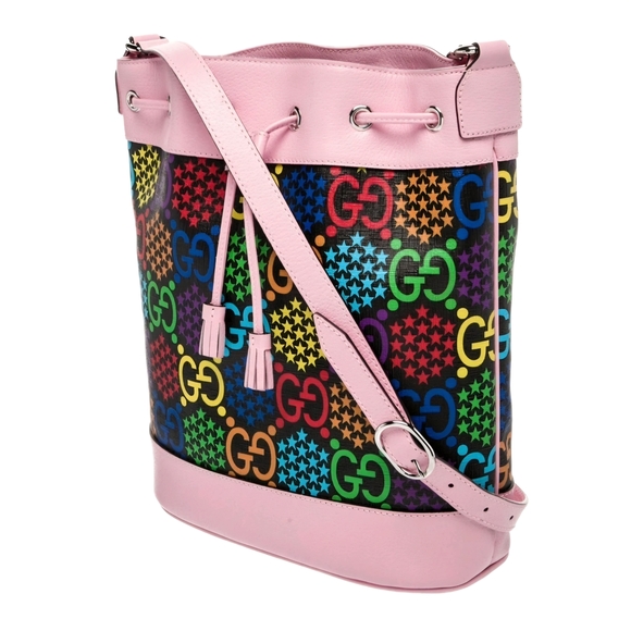 Gucci Psychedelic Multicolor Print Bucket Bag Pink with Drawstring (EUC) - Picture 2 of 16